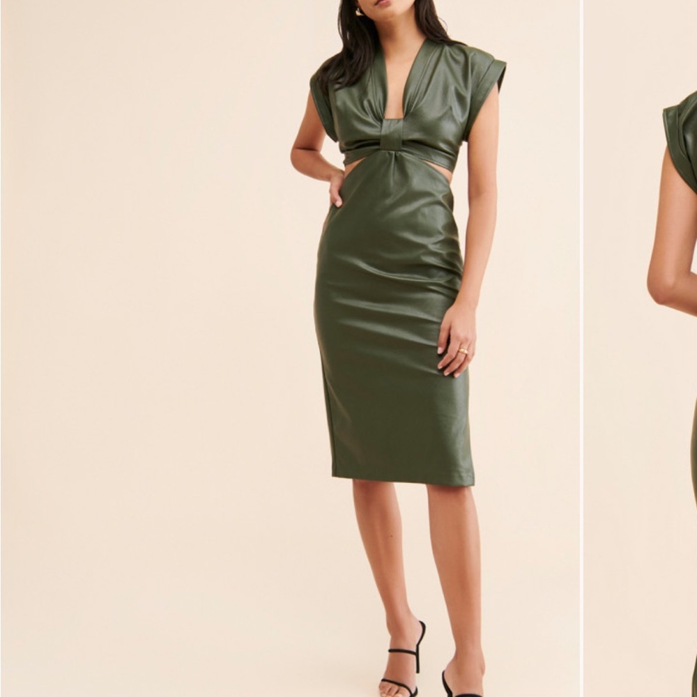 Eva Franco Vegan Leather Cut Out Midi Dress